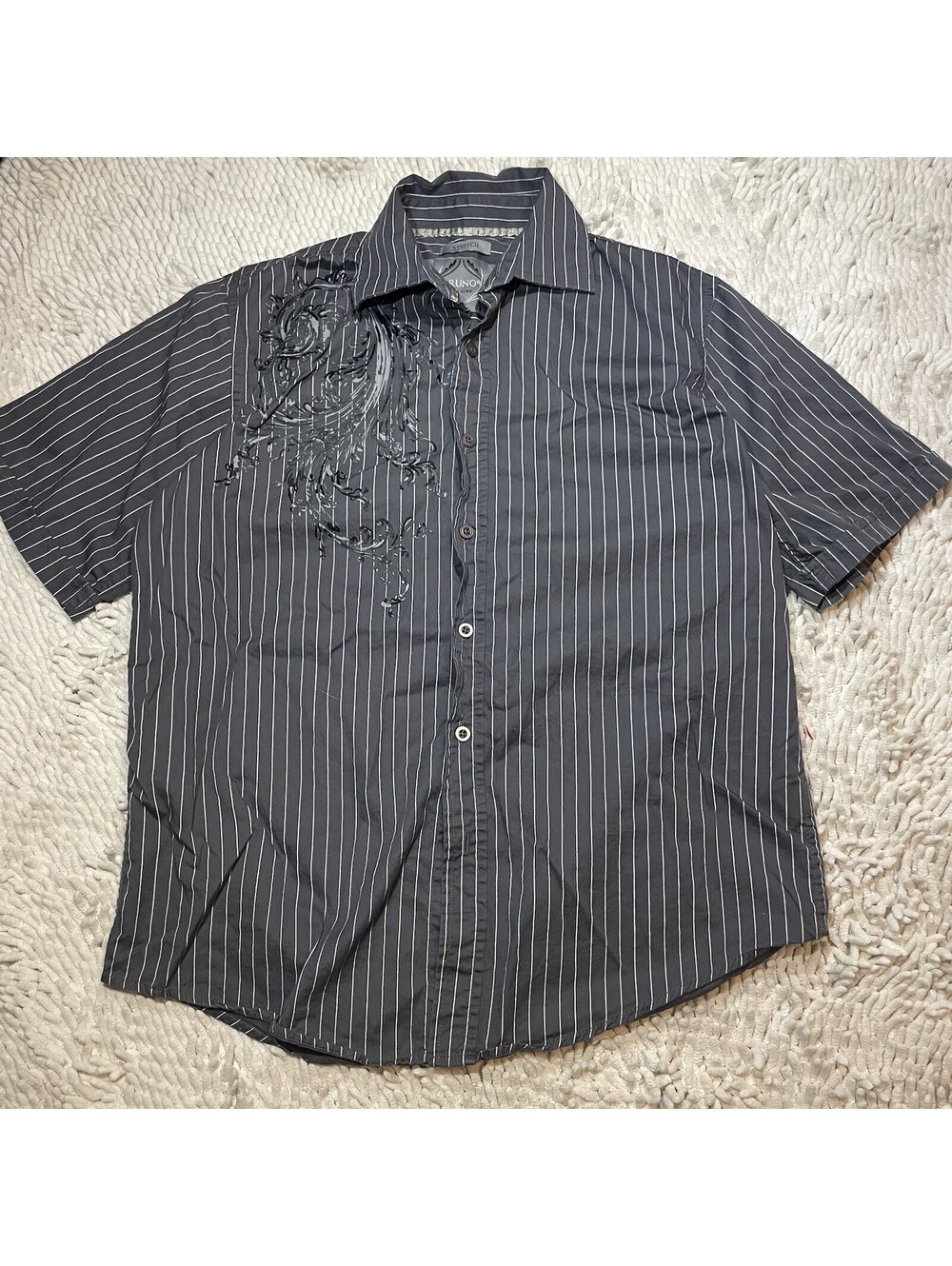 Y2K Bruno New York Men S Black White Pinstripe Floral Graphic Button Up Shirt